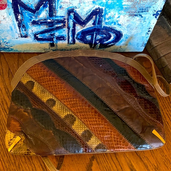 Vtg 1960s Supreme Patchwork Snake / Python Shoulder Bag Classic Neutral Texture - Picture 15 of 17